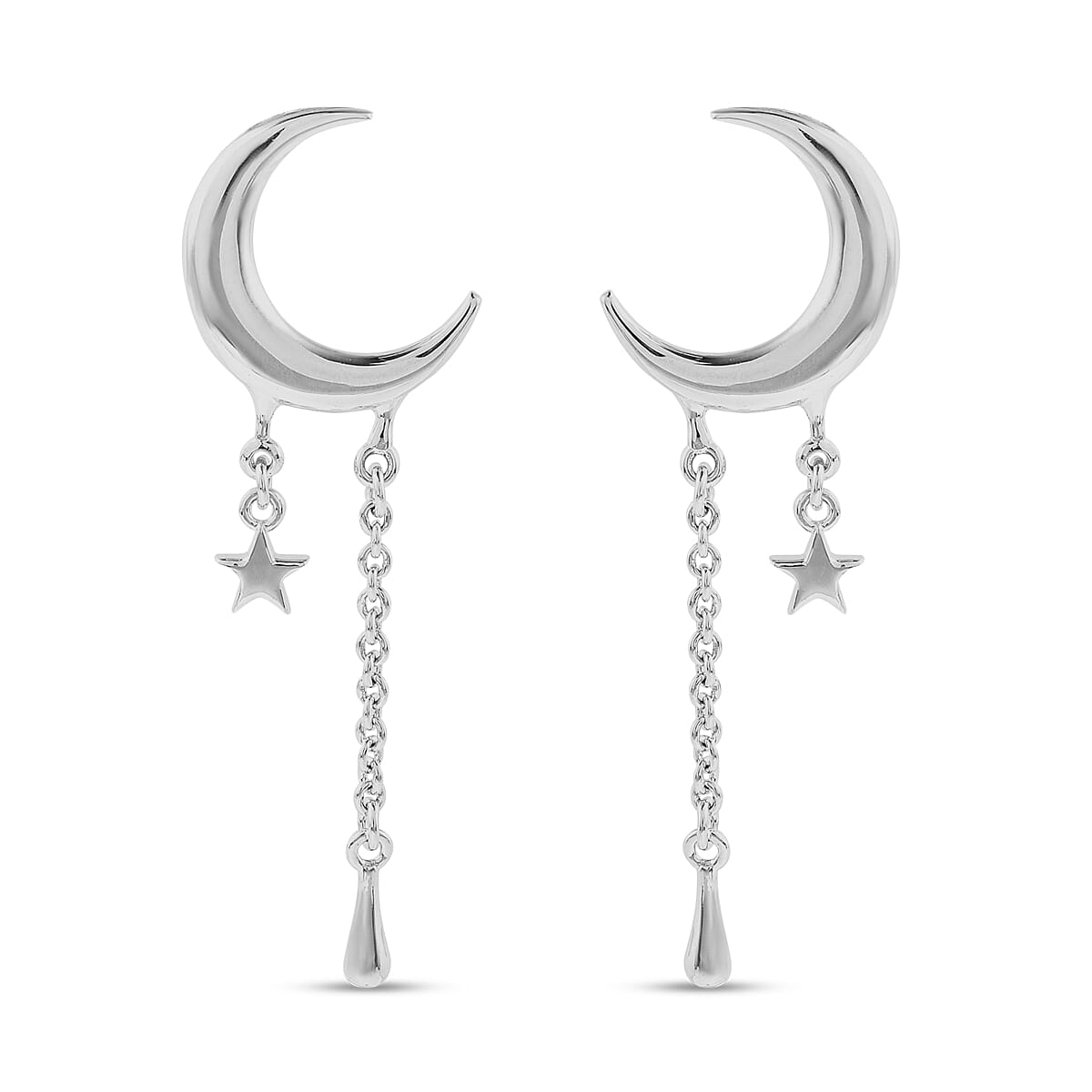 LucyQ Crescent Collection - Rhodium Overlay Sterling Silver Crescent Moon Drop Earrings ( with Push Back )