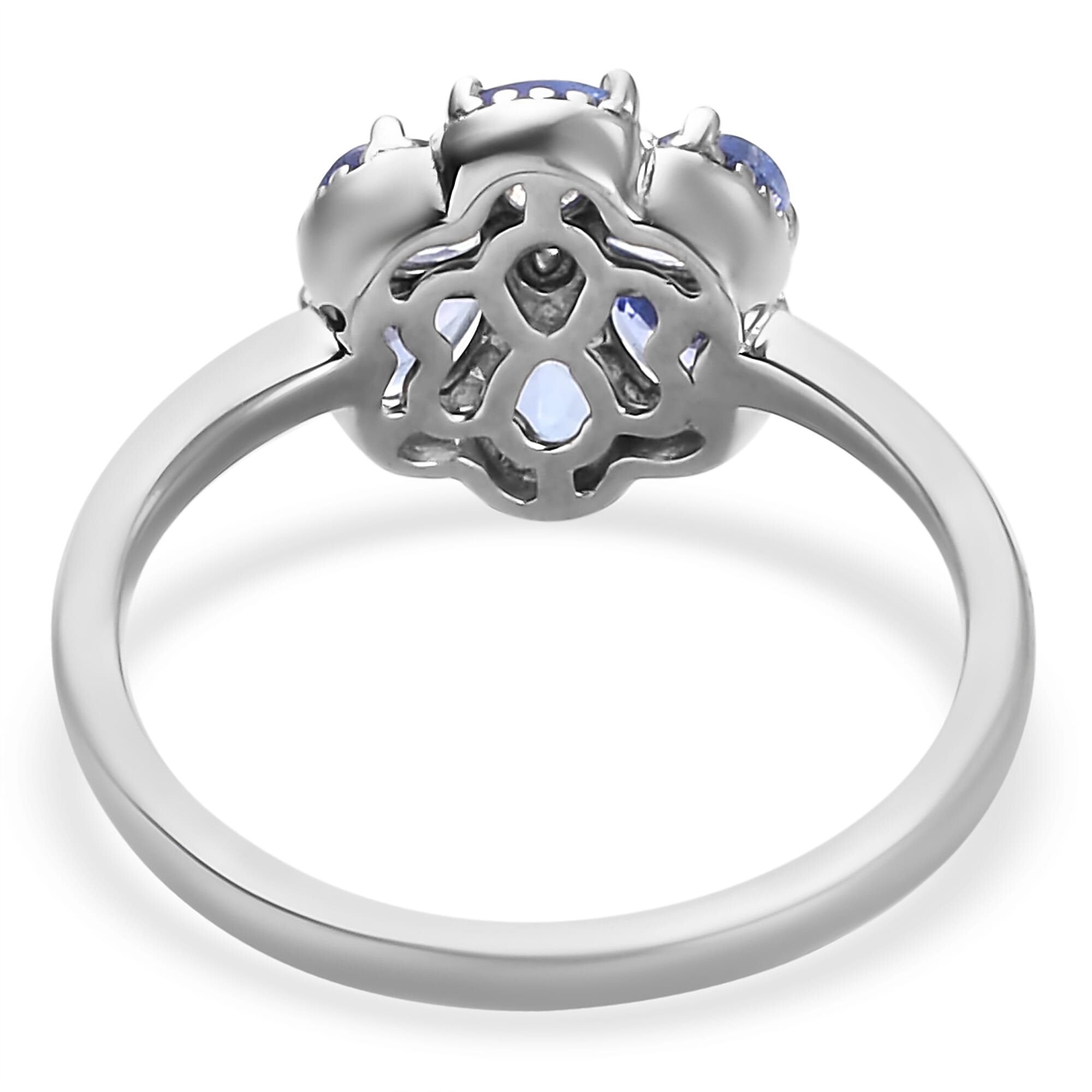 Tanzanite and Natural Cambodian Zircon Floral Ring in Platinum Overlay Sterling Silver