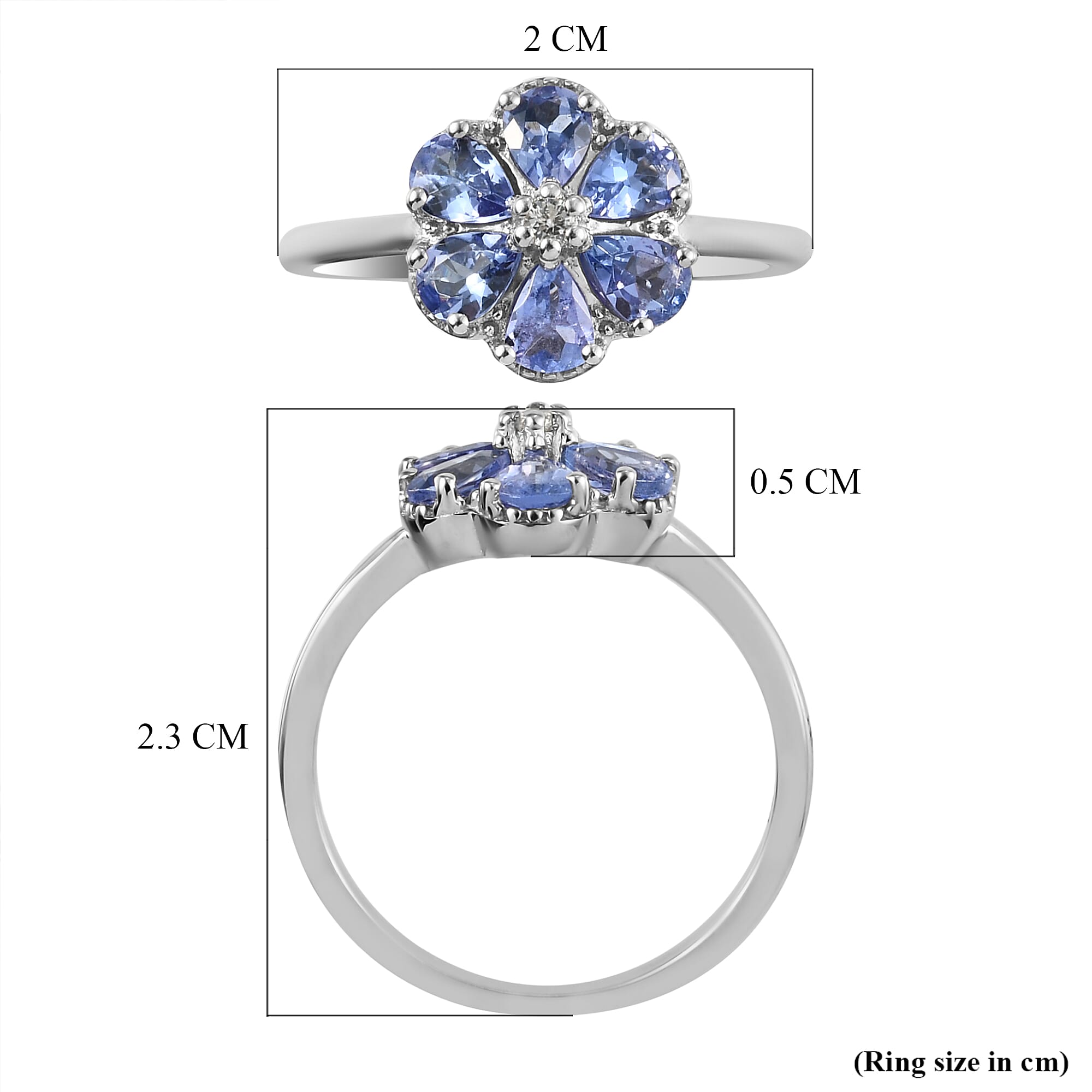 Tanzanite and Natural Cambodian Zircon Floral Ring in Platinum Overlay Sterling Silver