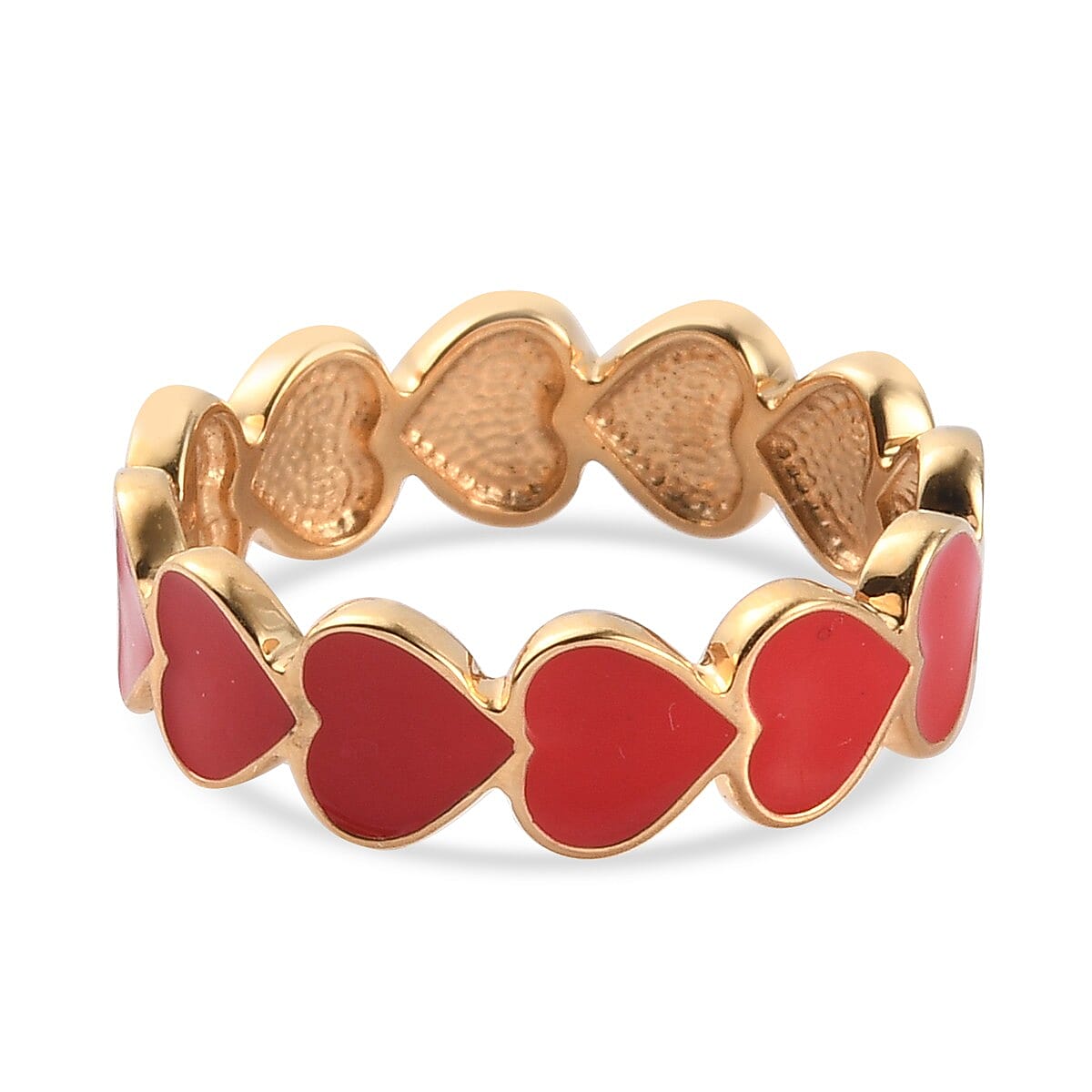 14K Gold Overlay Sterling Silver Enamelled Hearts Band Ring