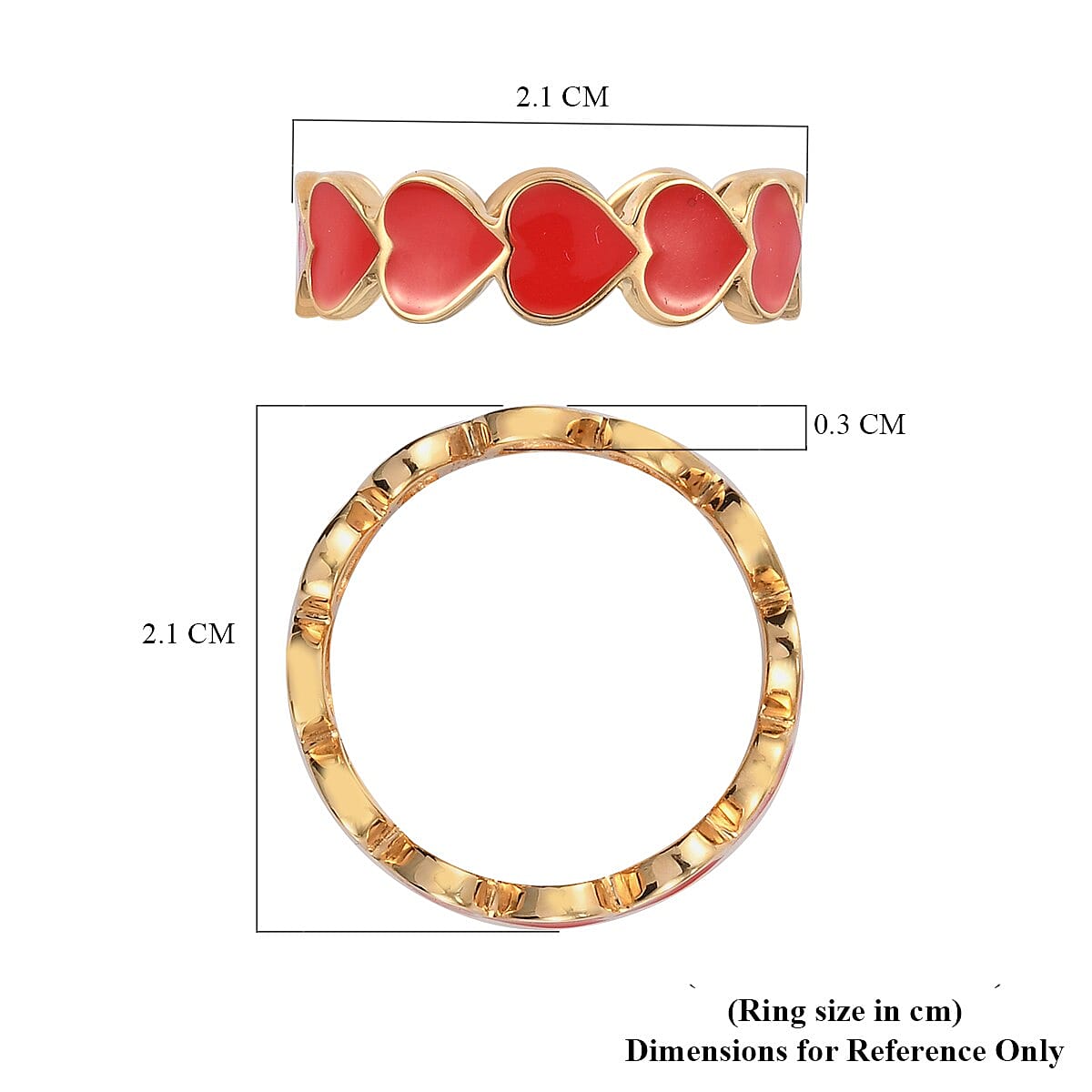 14K Gold Overlay Sterling Silver Enamelled Hearts Band Ring