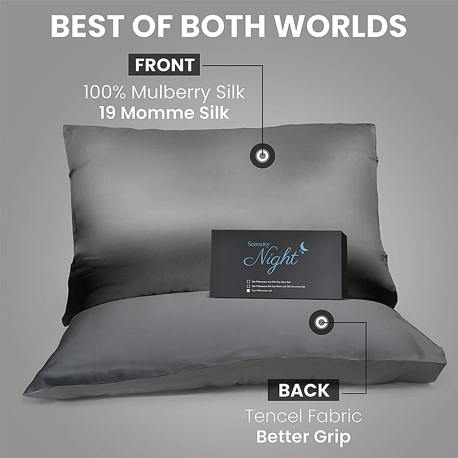  Mulberry Silk Front Side- Single Pillowcase - Dark Grey