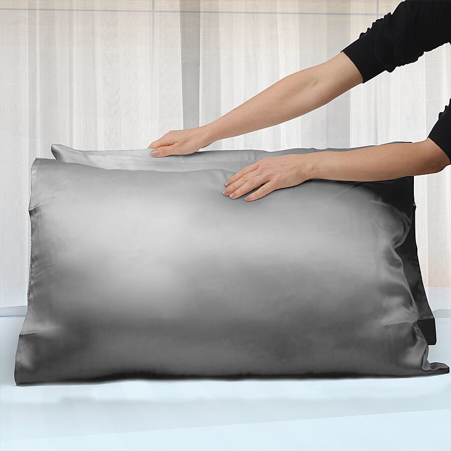  Mulberry Silk Front Side- Single Pillowcase - Dark Grey