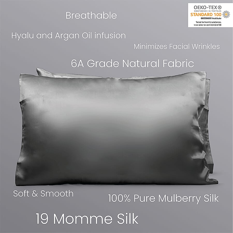  Mulberry Silk Front Side- Single Pillowcase - Dark Grey