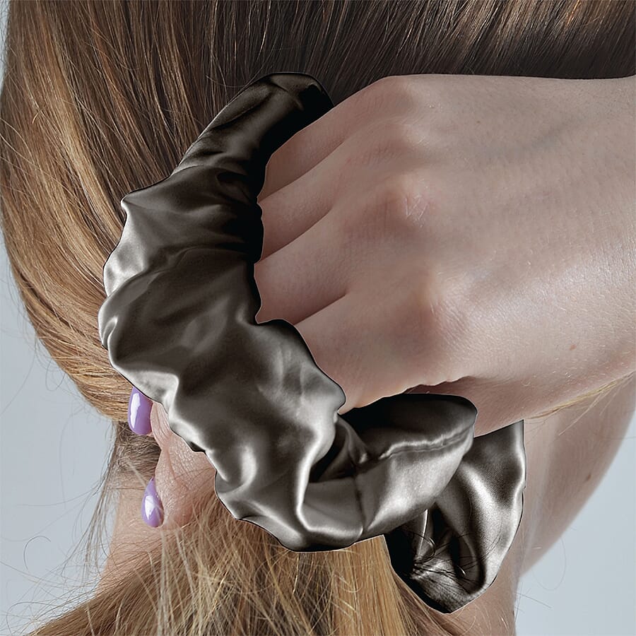 Mulberry Silk Front Side- Set of Pillowcase, Eye Mask, Scrunchie (Size 23.5x10.5cm) - Dark Grey