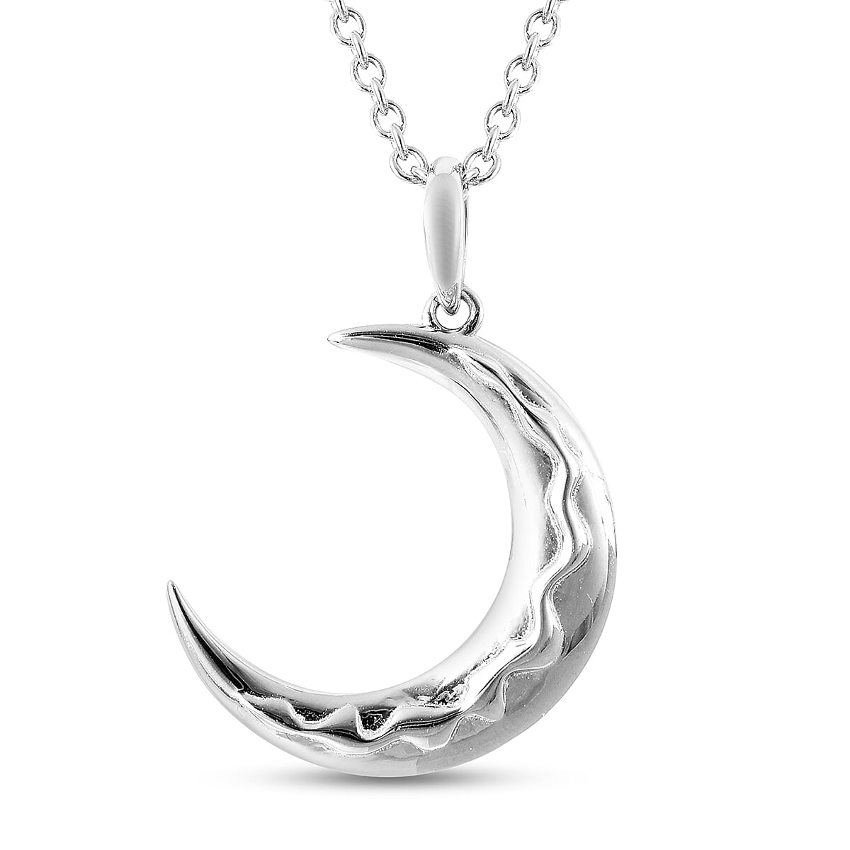 LucyQ Crescent Collection - Rhodium Overlay Sterling Silver Crescent Moon Pendant with Chain (Size 16-18-24 )