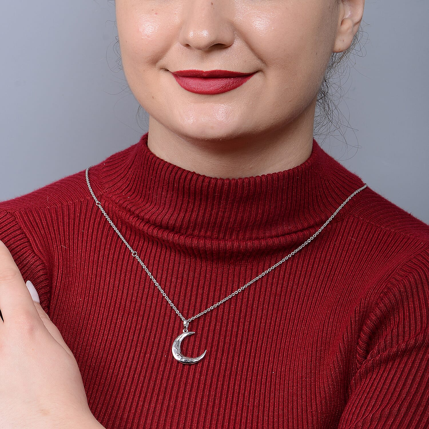 LucyQ Crescent Collection - Rhodium Overlay Sterling Silver Crescent Moon Pendant with Chain (Size 16-18-24 )