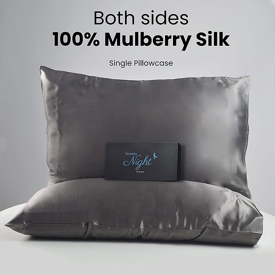 Mulberry Silk Single Pillowcase (Size:50x75cm) - Dark Grey