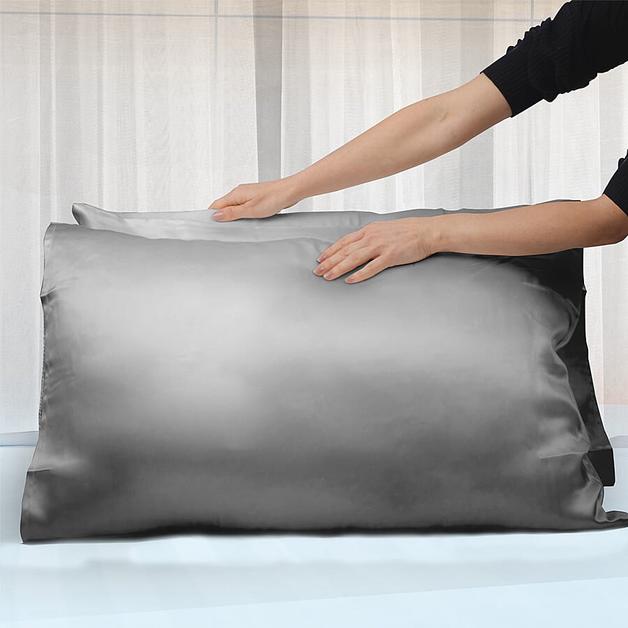 2 Piece Set - Mulberry Silk Pillowcase (50x75cm) and Eye Mask (23.5x10.5cm) - Dark Grey