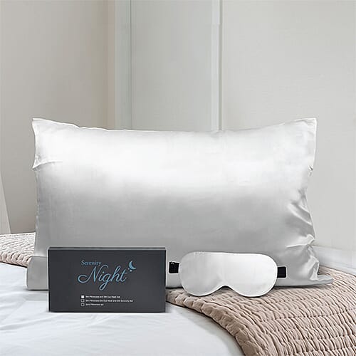 2 Piece Set - 100% Mulberry Silk Pillowcase (50x75cm) and Eye Mask (23x10 cm) - Ivory