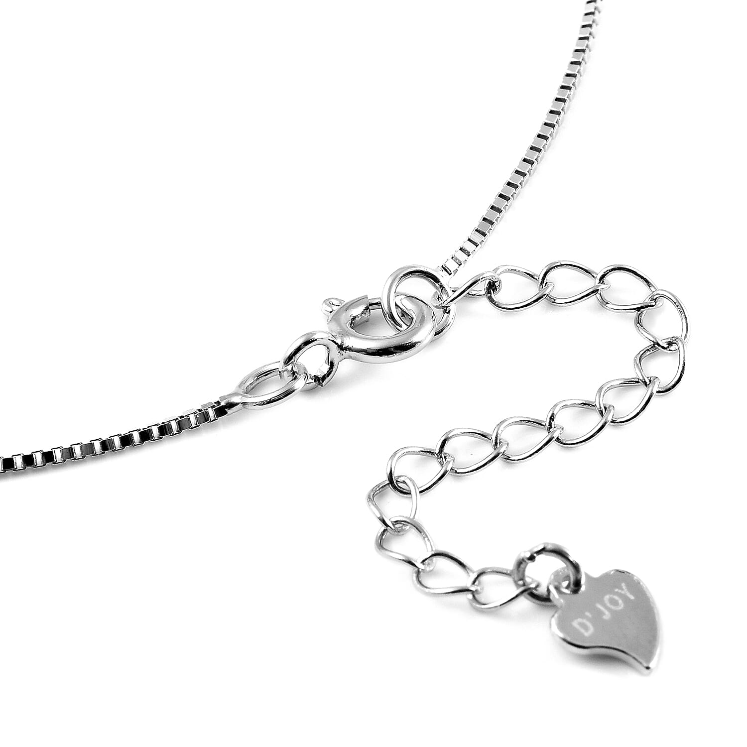 Rhodium Overlay Sterling Silver Heart Charm Anklet (Size 9 with 1.5 inch Extender) with Spring Ring Clasp