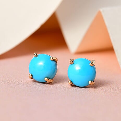 Arizona Sleeping Beauty Turquoise Stud Push Back Earrings in 18K Vermeil Yellow Gold Plated Sterling Silver 1.61 Ct.