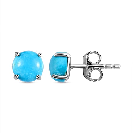 Arizona Sleeping Beauty Turquoise Stud Earrings With Push Back in Platinum Overlay Sterling Silver 1.05 Ct