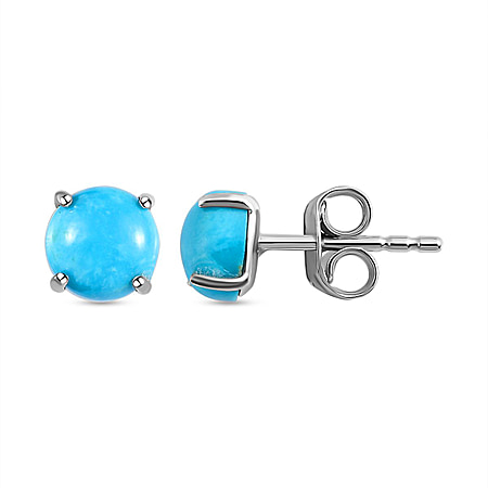 1.05 Ct. Sleeping Beauty Turquoise Solitaire Earrings in Platinum Plated Sterling Silver