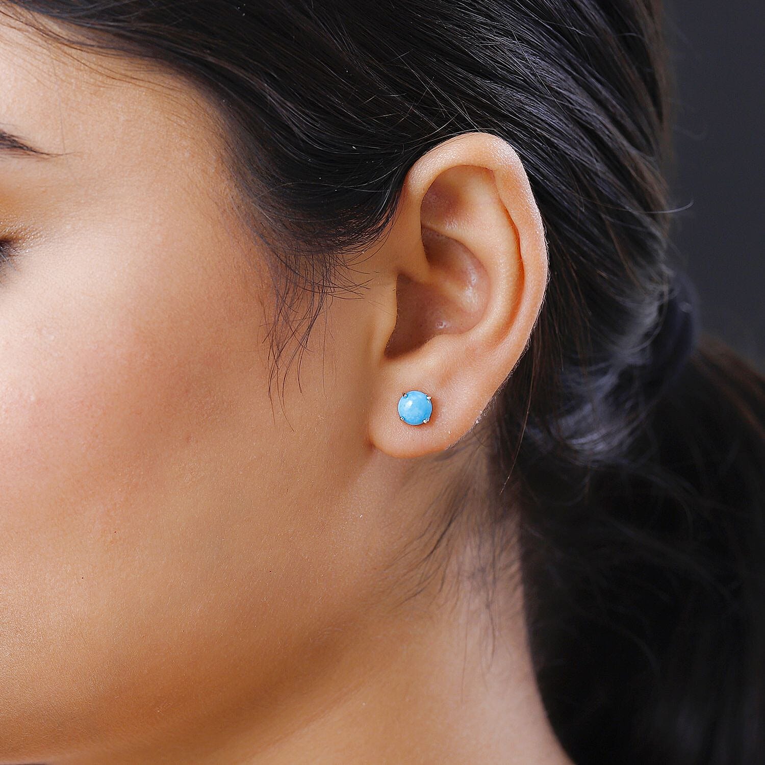 Arizona Sleeping Beauty Turquoise Stud Earrings With Push Back in Platinum Overlay Sterling Silver 1.05 Ct