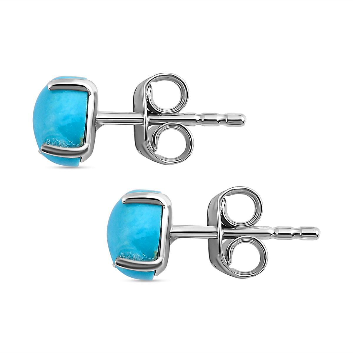 Arizona Sleeping Beauty Turquoise Stud Earrings With Push Back in Platinum Overlay Sterling Silver 1.05 Ct