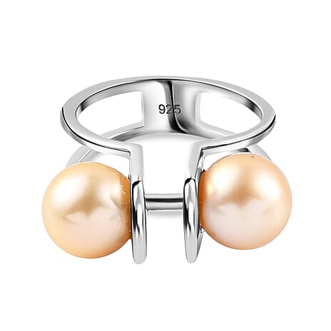 Golden South Sea Pearl Ring in Platinum Overlay Sterling Silver