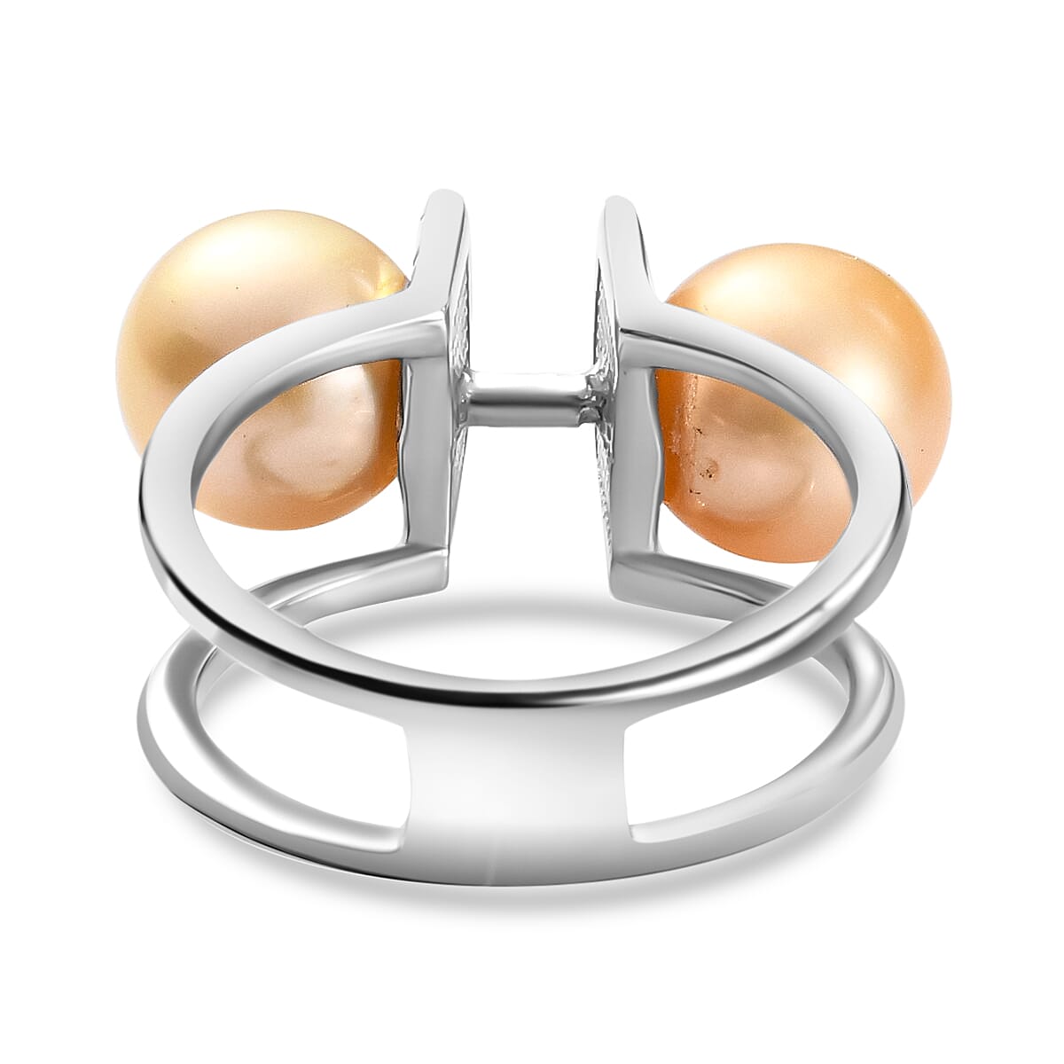 Golden South Sea Pearl Ring in Platinum Overlay Sterling Silver Golden South Sea Pearl Ring in Platinum Overlay Sterling Silver