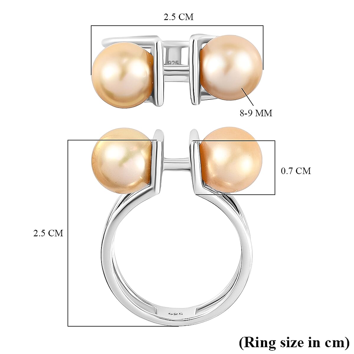 Golden South Sea Pearl Ring in Platinum Overlay Sterling Silver Golden South Sea Pearl Ring in Platinum Overlay Sterling Silver