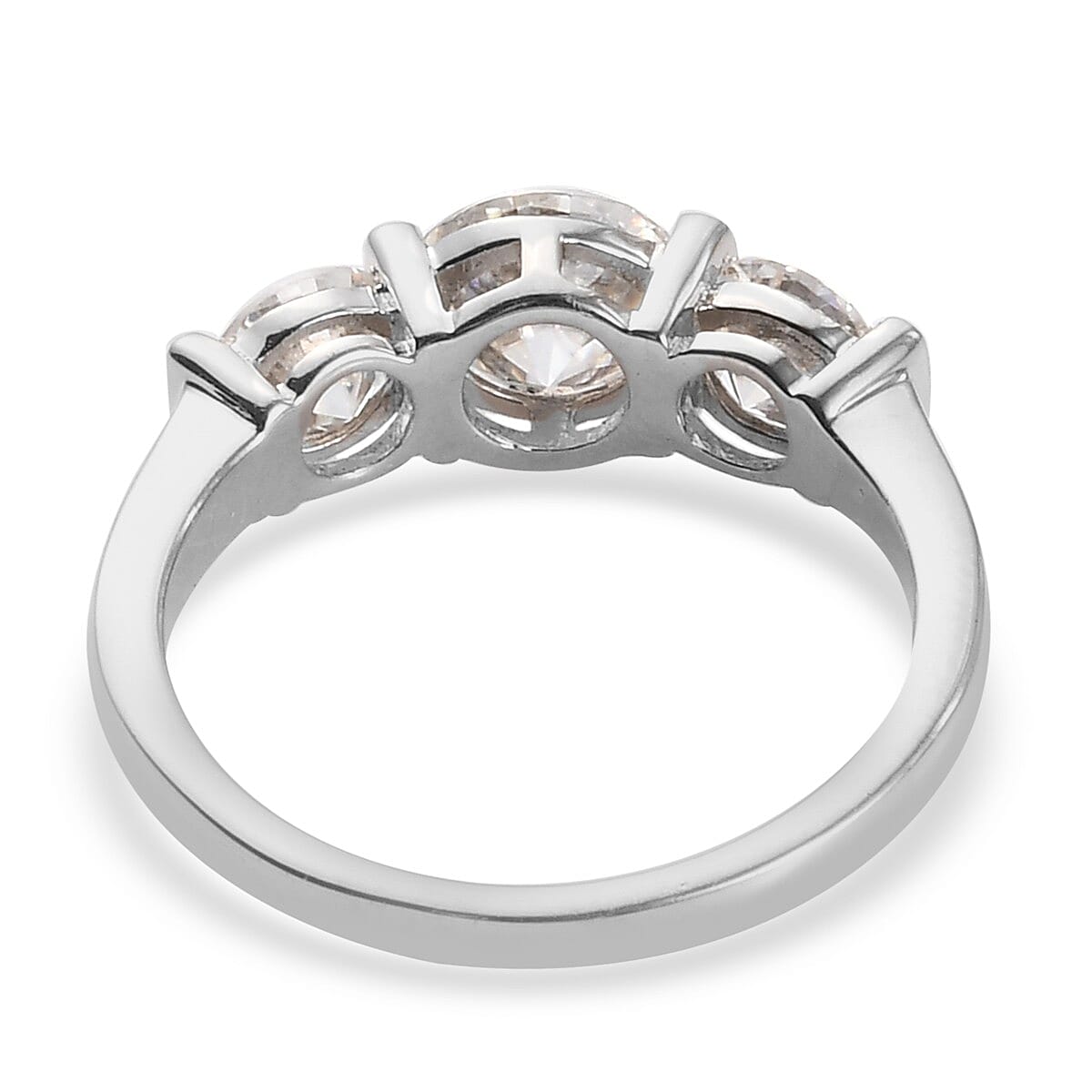 Moissanite 3 Stone Ring in Platinum Overlay Sterling Silver 1.82 Ct.