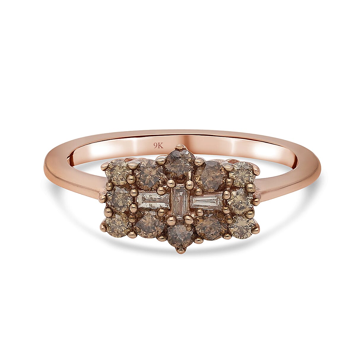 9K Rose Gold SGL Certified Natural Champagne Diamond Boat Ring 0.50 Ct.