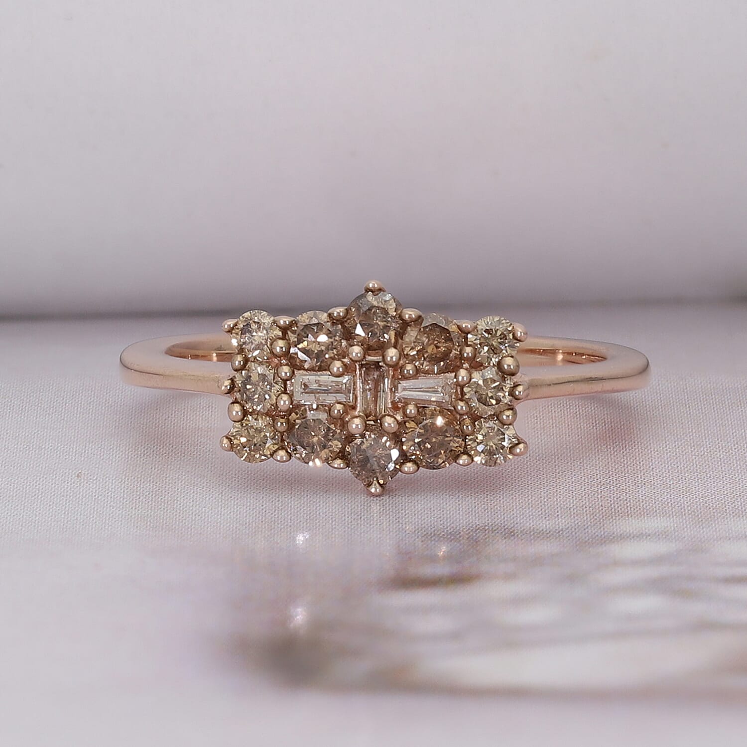 9K Rose Gold SGL Certified Natural Champagne Diamond Boat Ring 0.50 Ct.