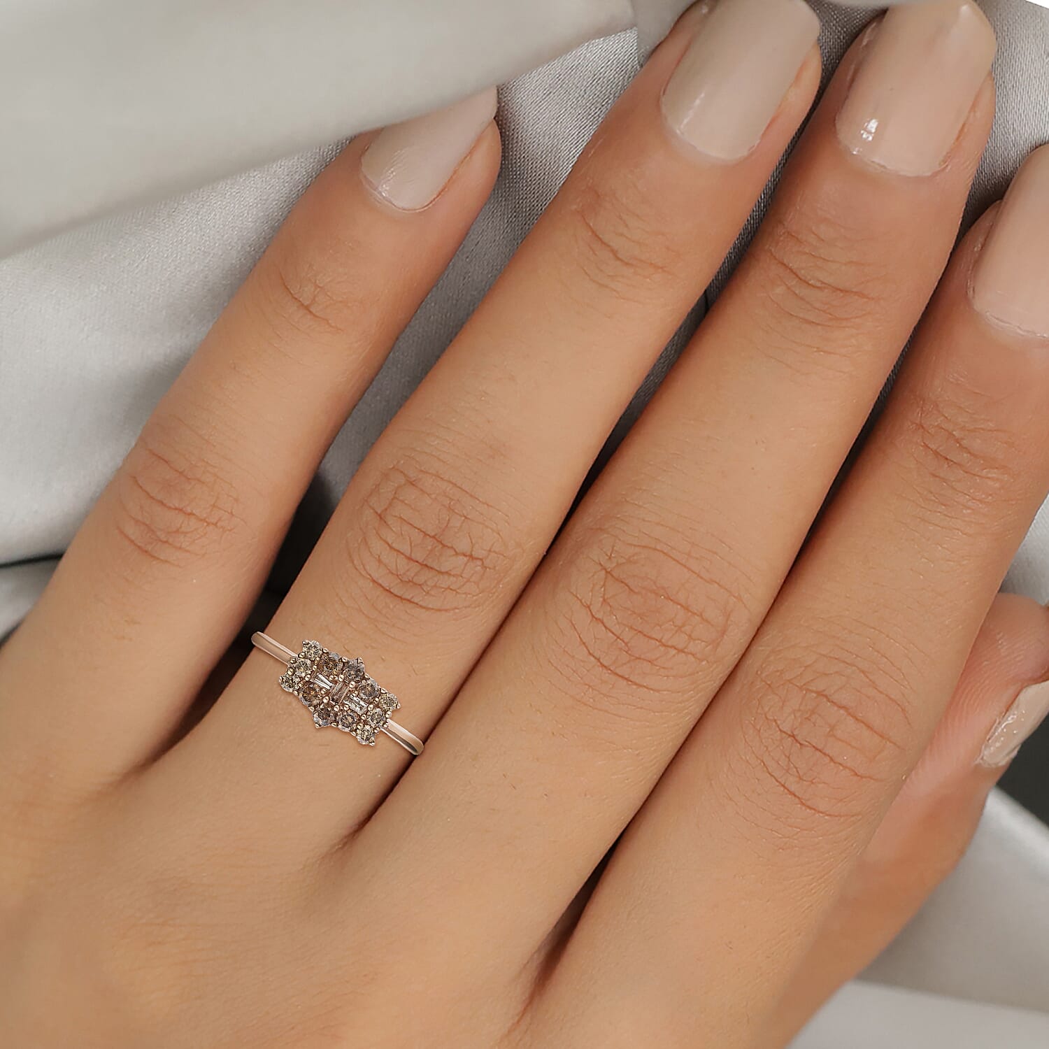 9K Rose Gold SGL Certified Natural Champagne Diamond Boat Ring 0.50 Ct.