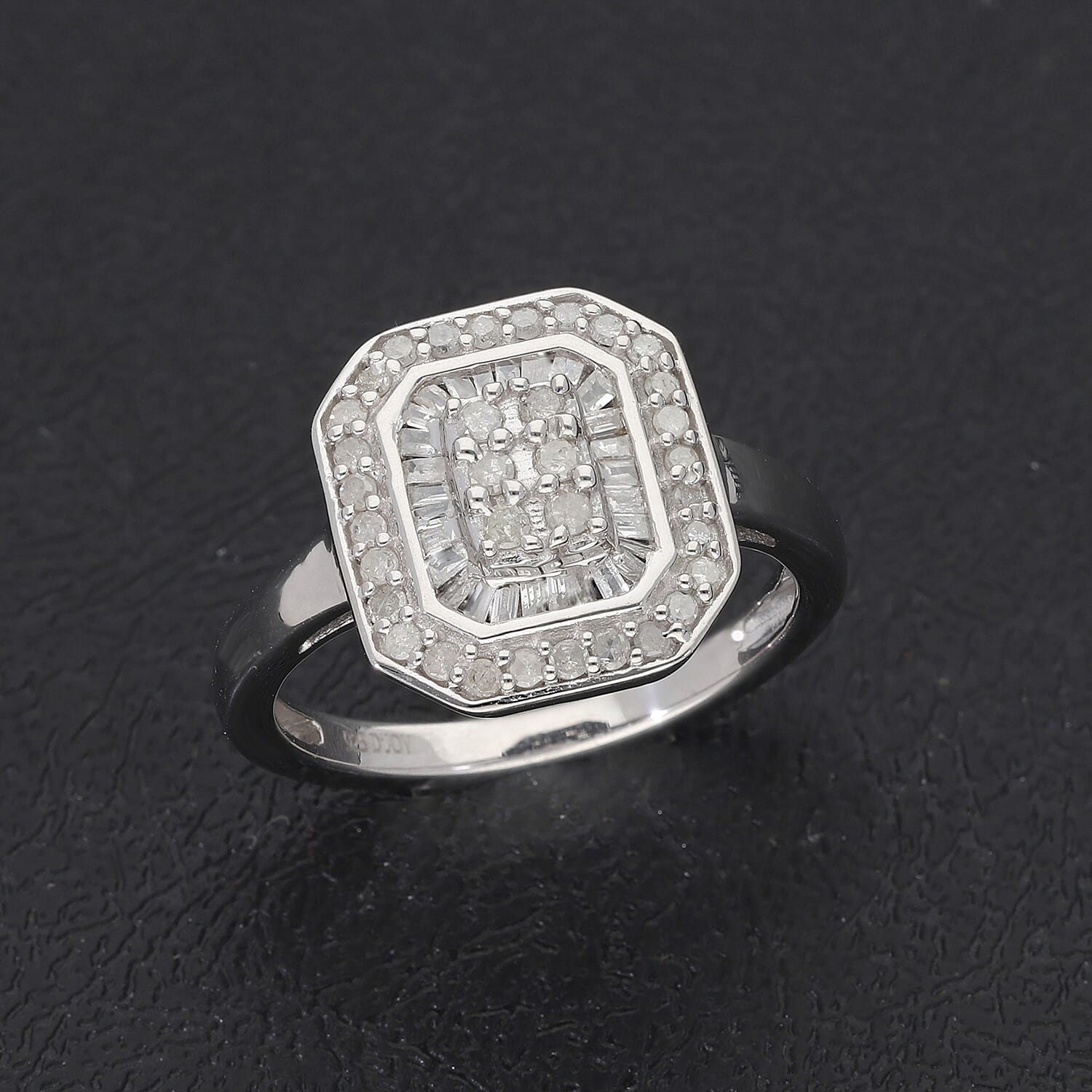 Diamond Cluster Ring in Platinum Overlay Sterling Silver 0.50 Ct.