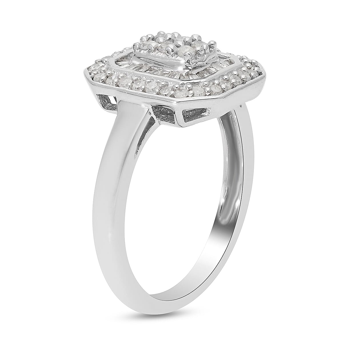 Diamond Cluster Ring in Platinum Overlay Sterling Silver 0.50 Ct.