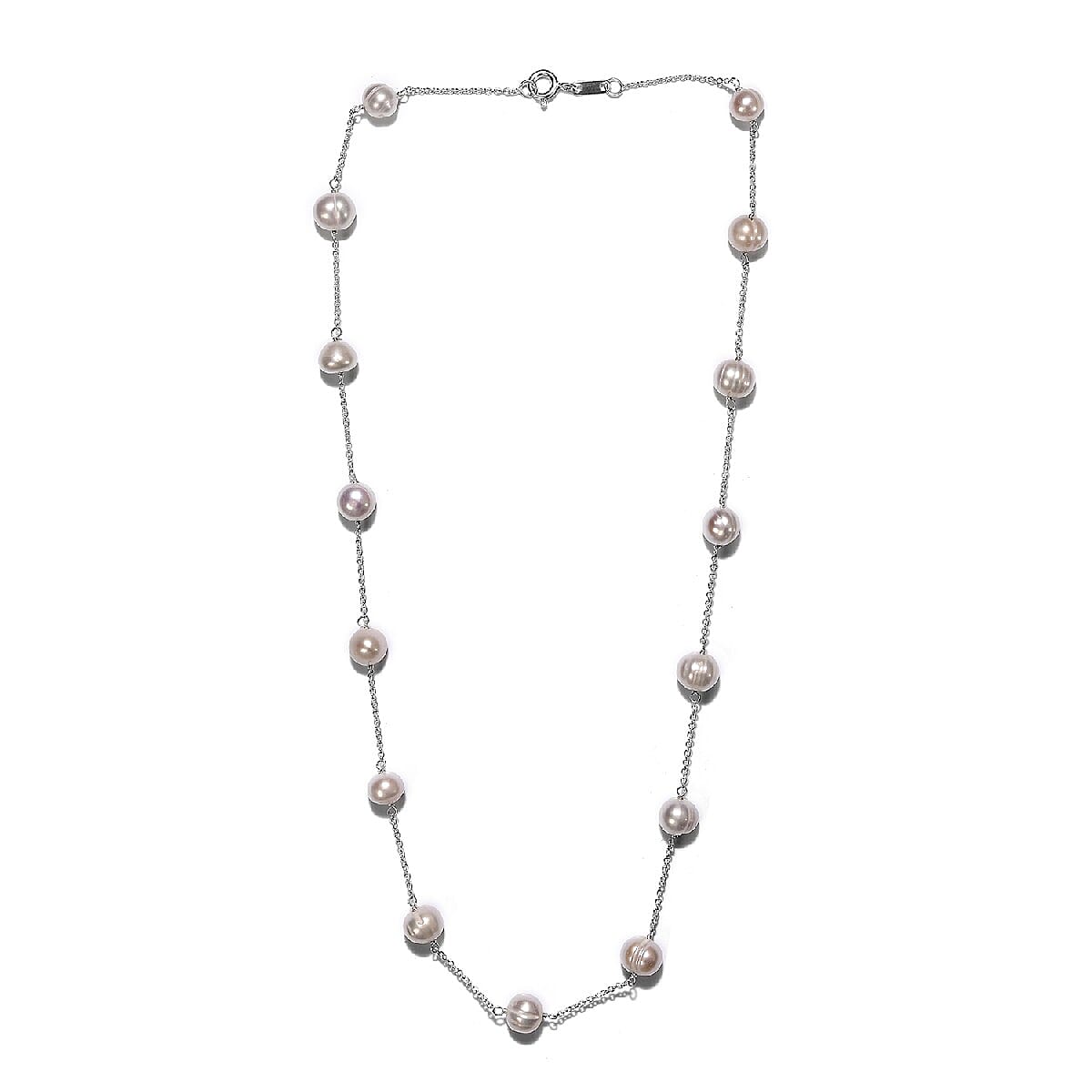 One Time Deal- Freshwater Pearl Station Necklace (Size 18) in Sterling Silver