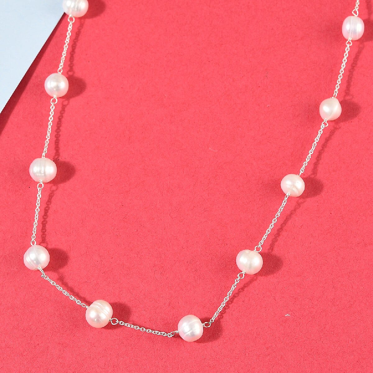 One Time Deal- Freshwater Pearl Station Necklace (Size 18) in Sterling Silver