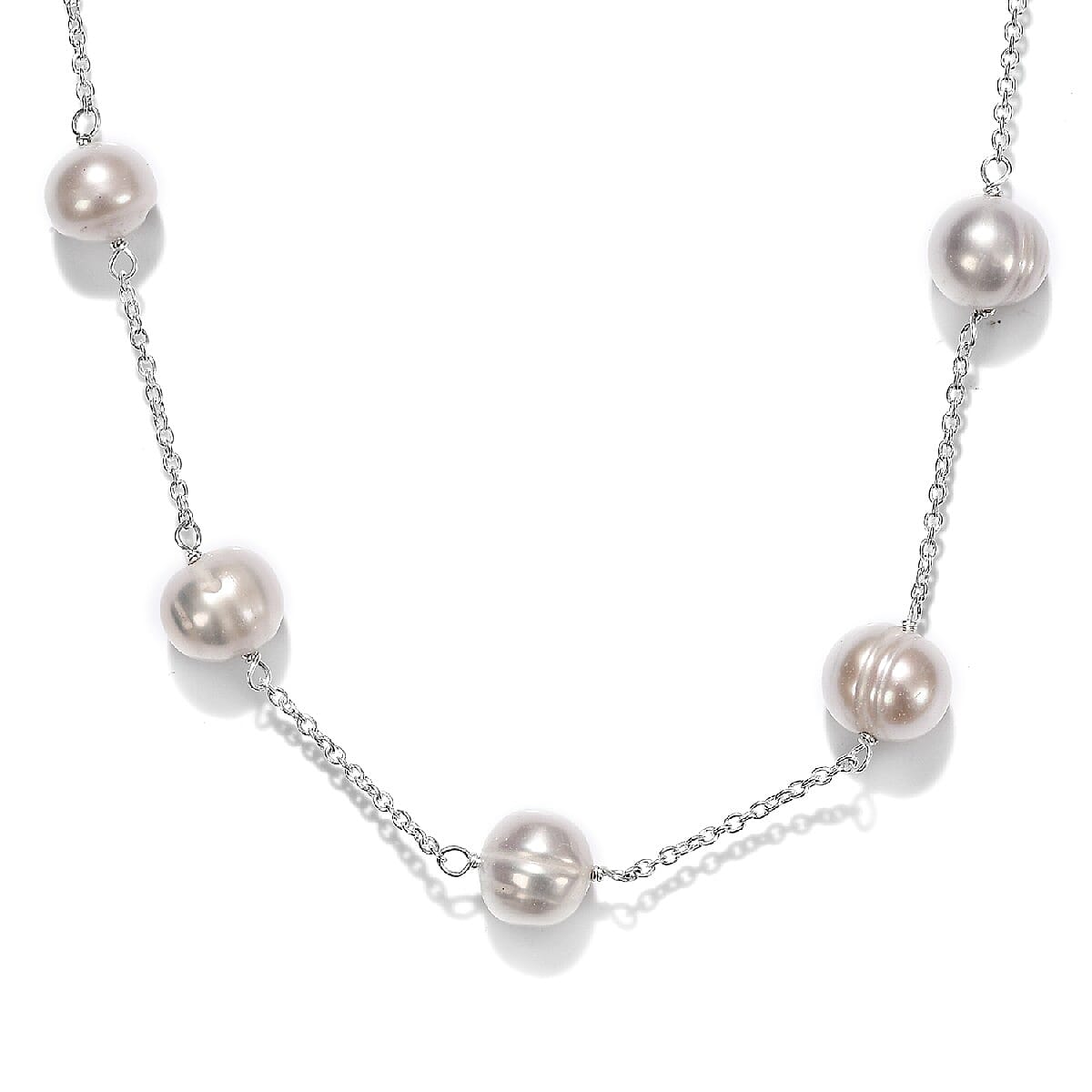One Time Deal- Freshwater Pearl Station Necklace (Size 18) in Sterling Silver