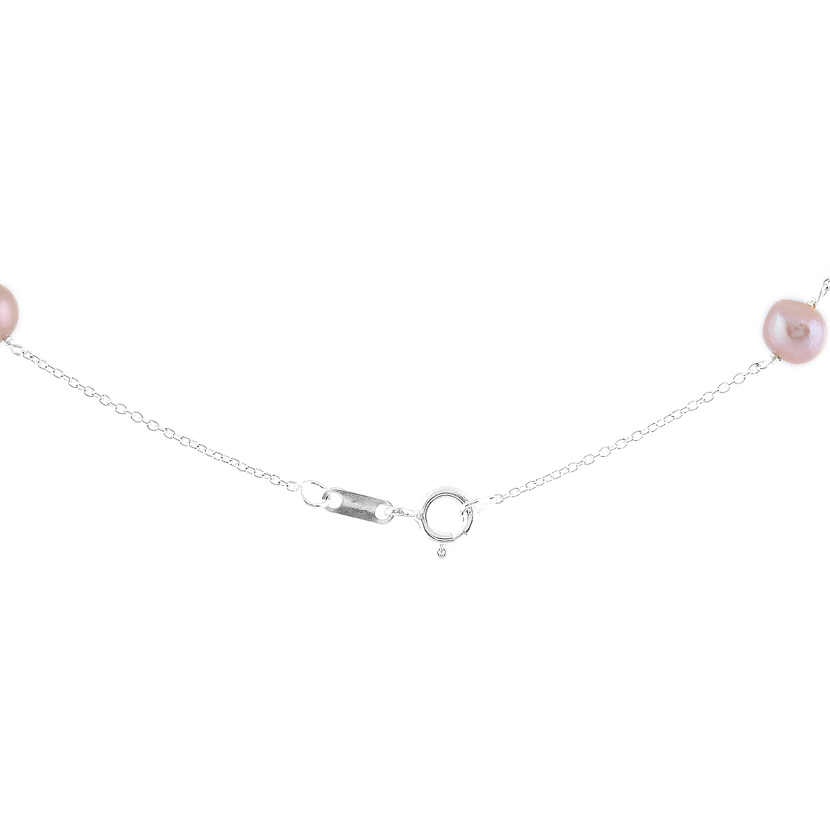 One Time Deal- Peach Fresh Water Pearl Station Necklace (Size 18) in Sterling Silver