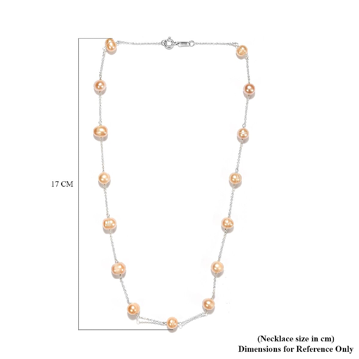 One Time Deal- Peach Fresh Water Pearl Station Necklace (Size 18) in Sterling Silver