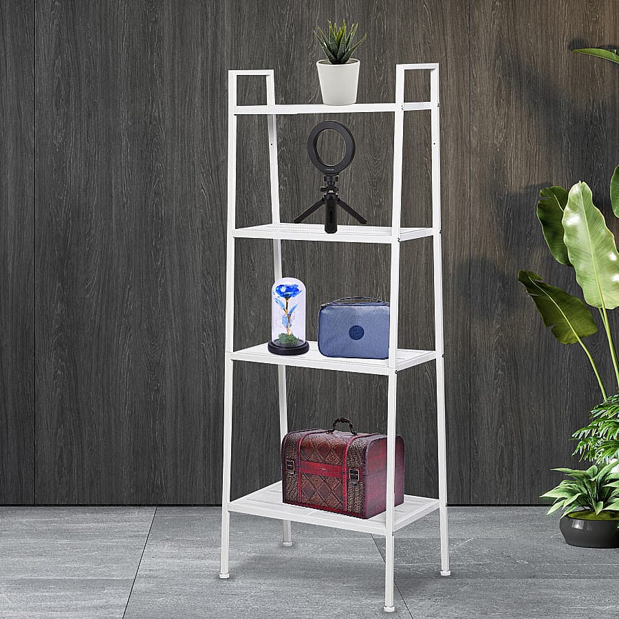 Four Tier Multifunctional Ladder-Shaped Storage Shelf (Size 60x35x147 cm) - White