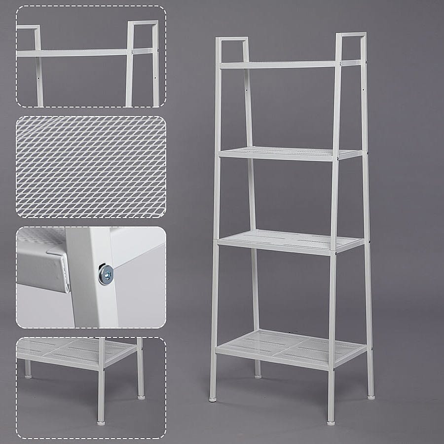 Four Tier Multifunctional Ladder-Shaped Storage Shelf (Size 60x35x147 cm) - White
