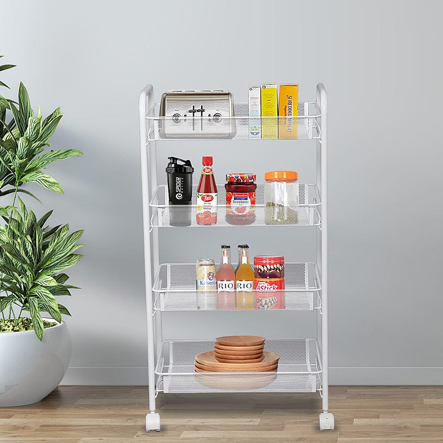 Classic Four Tier Storage Trolley (Size 45x27x82 cm) - White