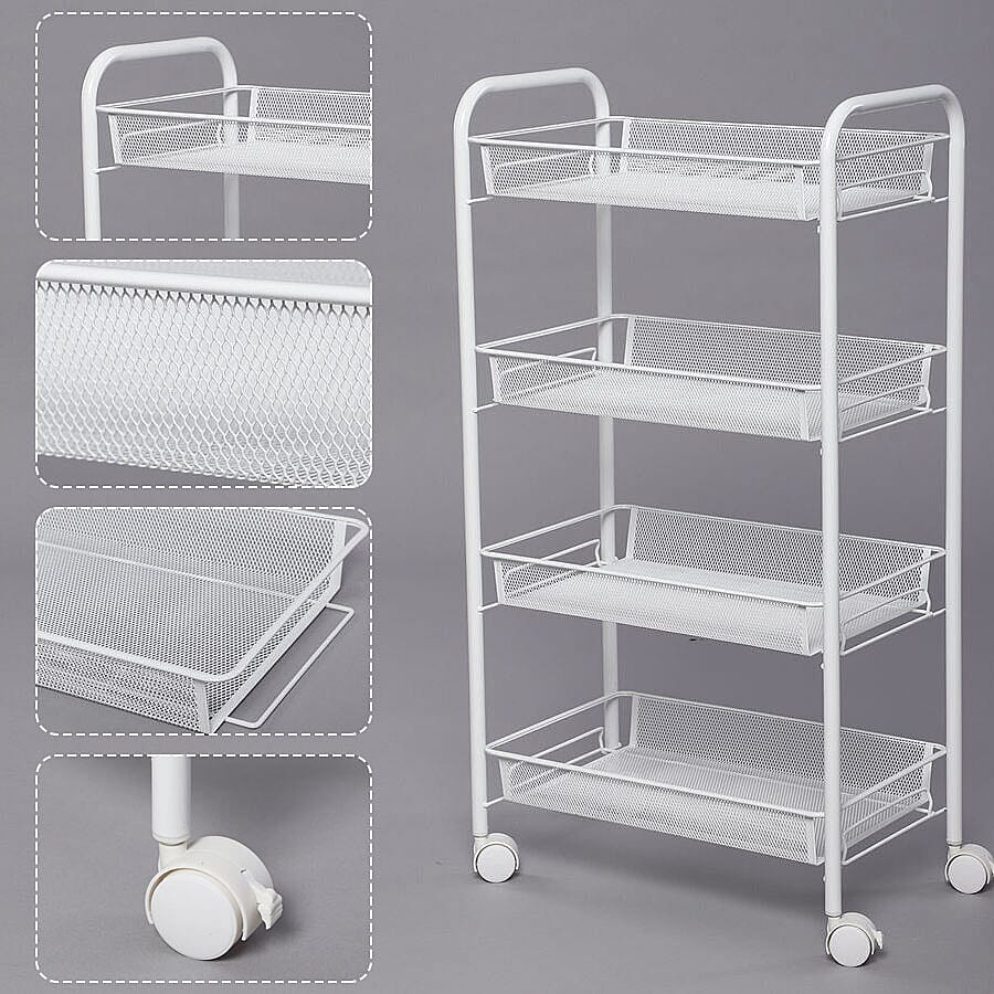Classic Four Tier Storage Trolley (Size 45x27x82 cm) - White