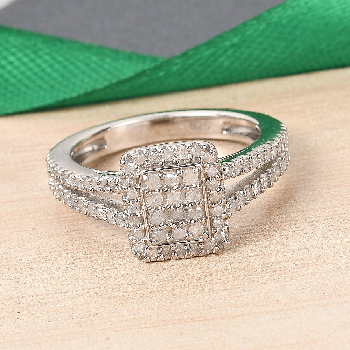 Natural Diamond Ring in Platinum Overlay Sterling Silver 0.50 Ct.