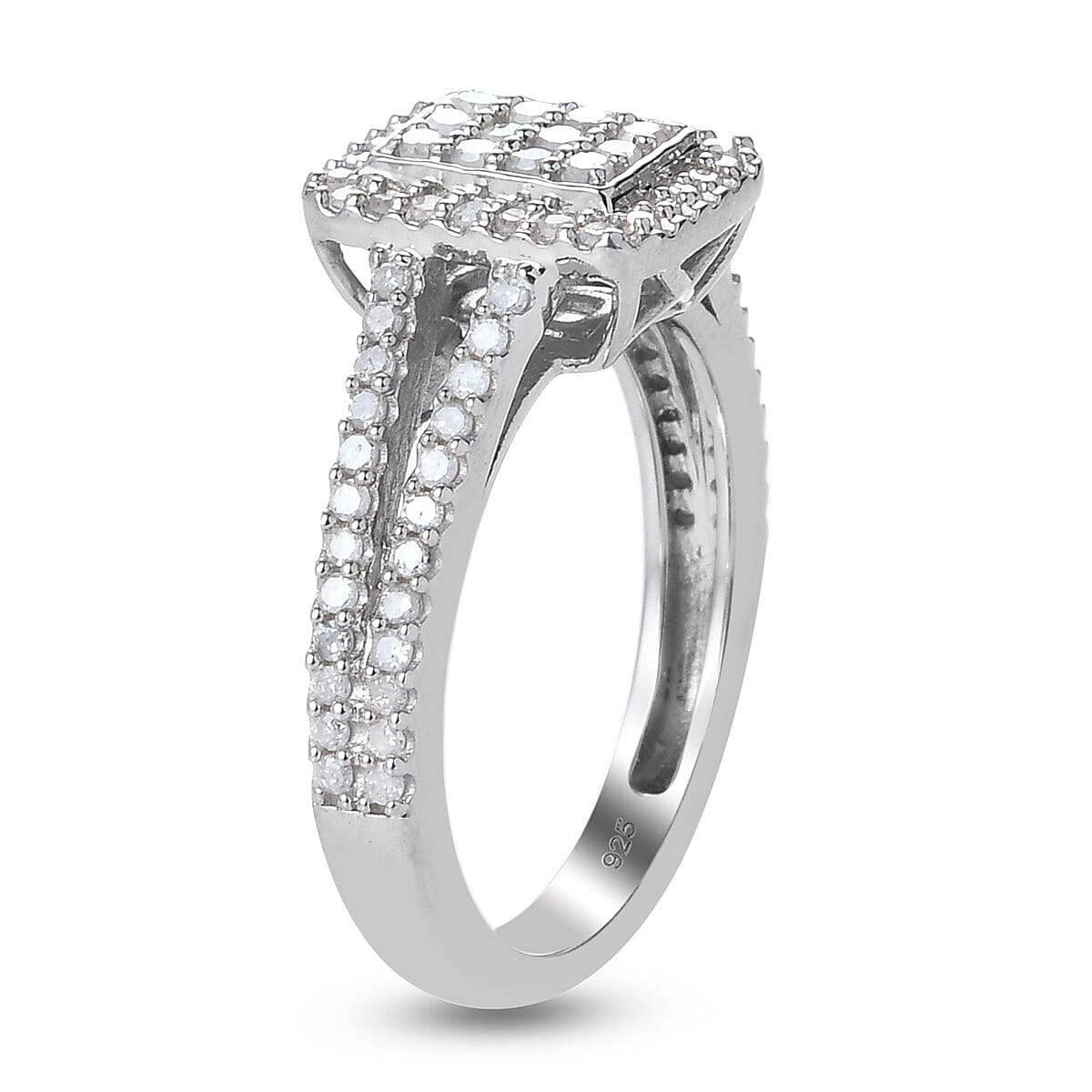 Natural Diamond Ring in Platinum Overlay Sterling Silver 0.50 Ct.