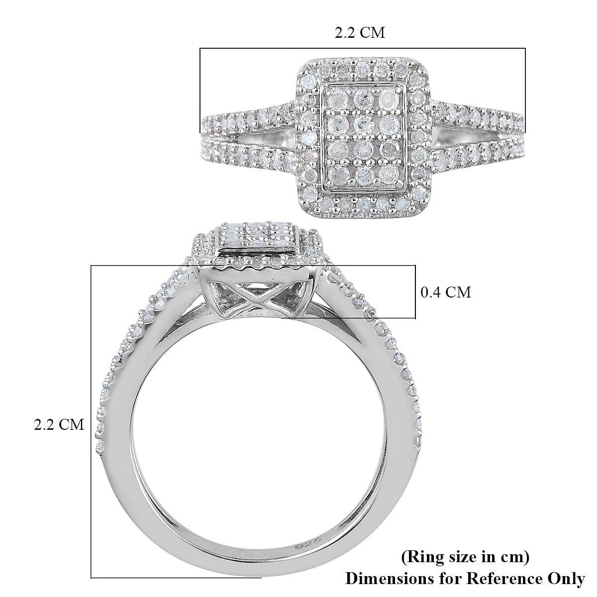 Natural Diamond Ring in Platinum Overlay Sterling Silver 0.50 Ct.