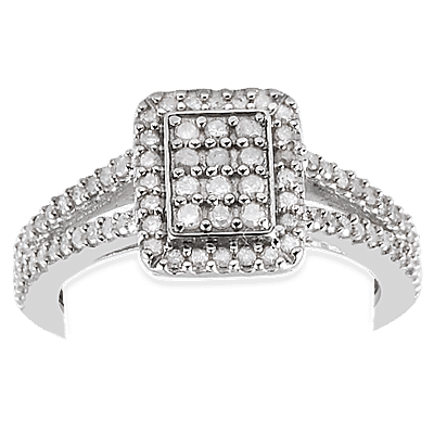 Natural Diamond Ring in Platinum Overlay Sterling Silver 0.50 Ct.
