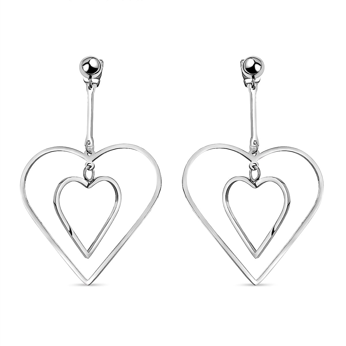 Heart Dangling Earrings (With Push Back) in Stainless Steel