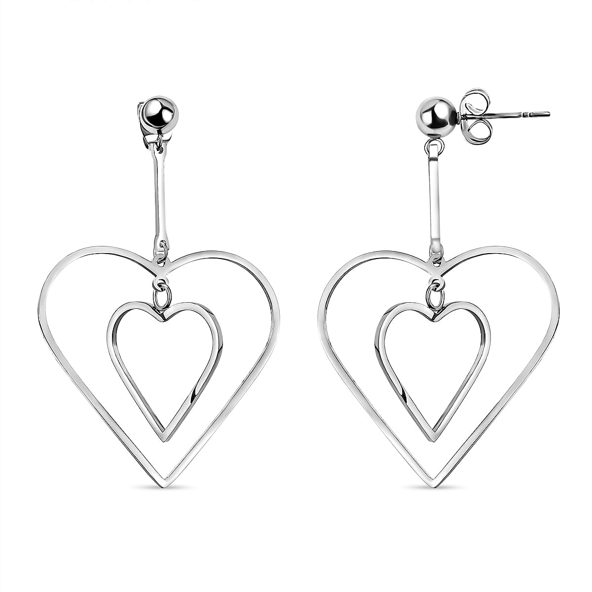 Heart Dangling Earrings (With Push Back) in Stainless Steel