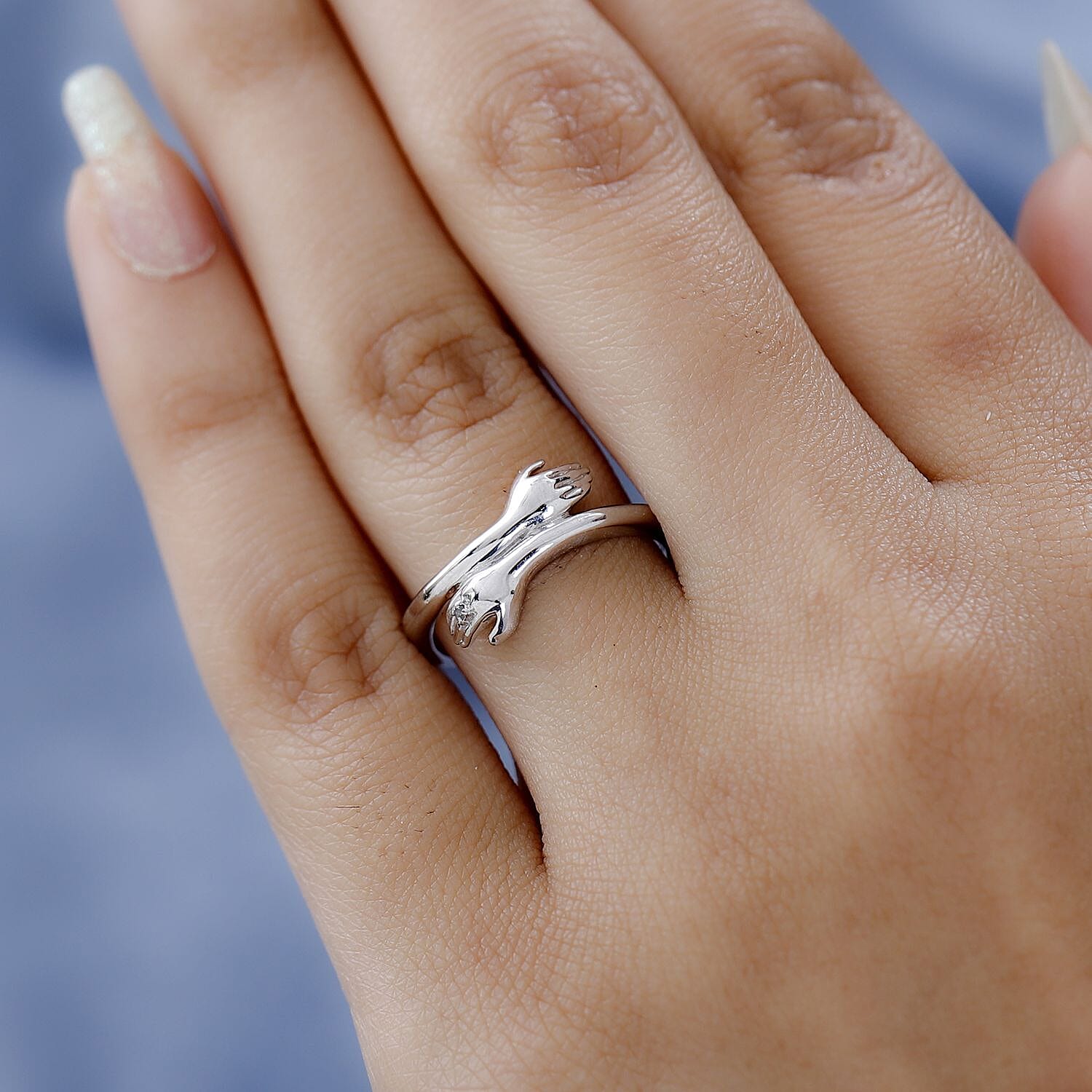 Diamond Hand Bypass Ring in Sterling Silver