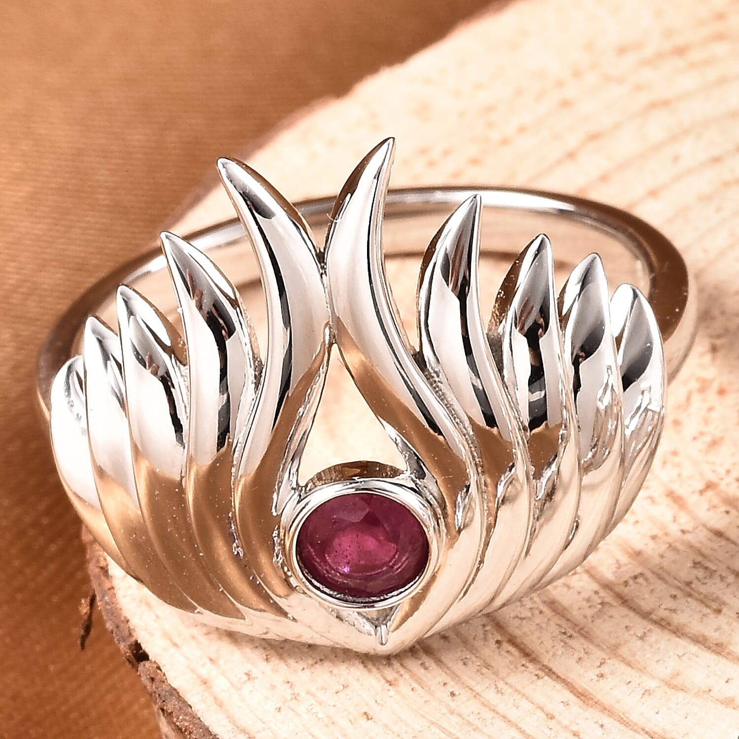 LucyQ Flame Collection - African Ruby (FF) Ring in Rhodium Overlay Sterling Silver