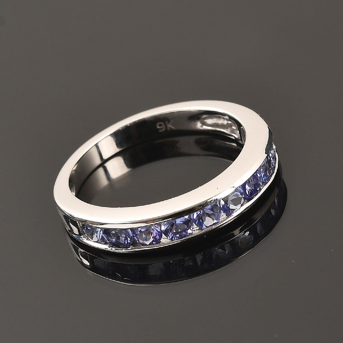 9K White Gold Tanzanite Half Eternity Band Ring 1.00 Ct.
