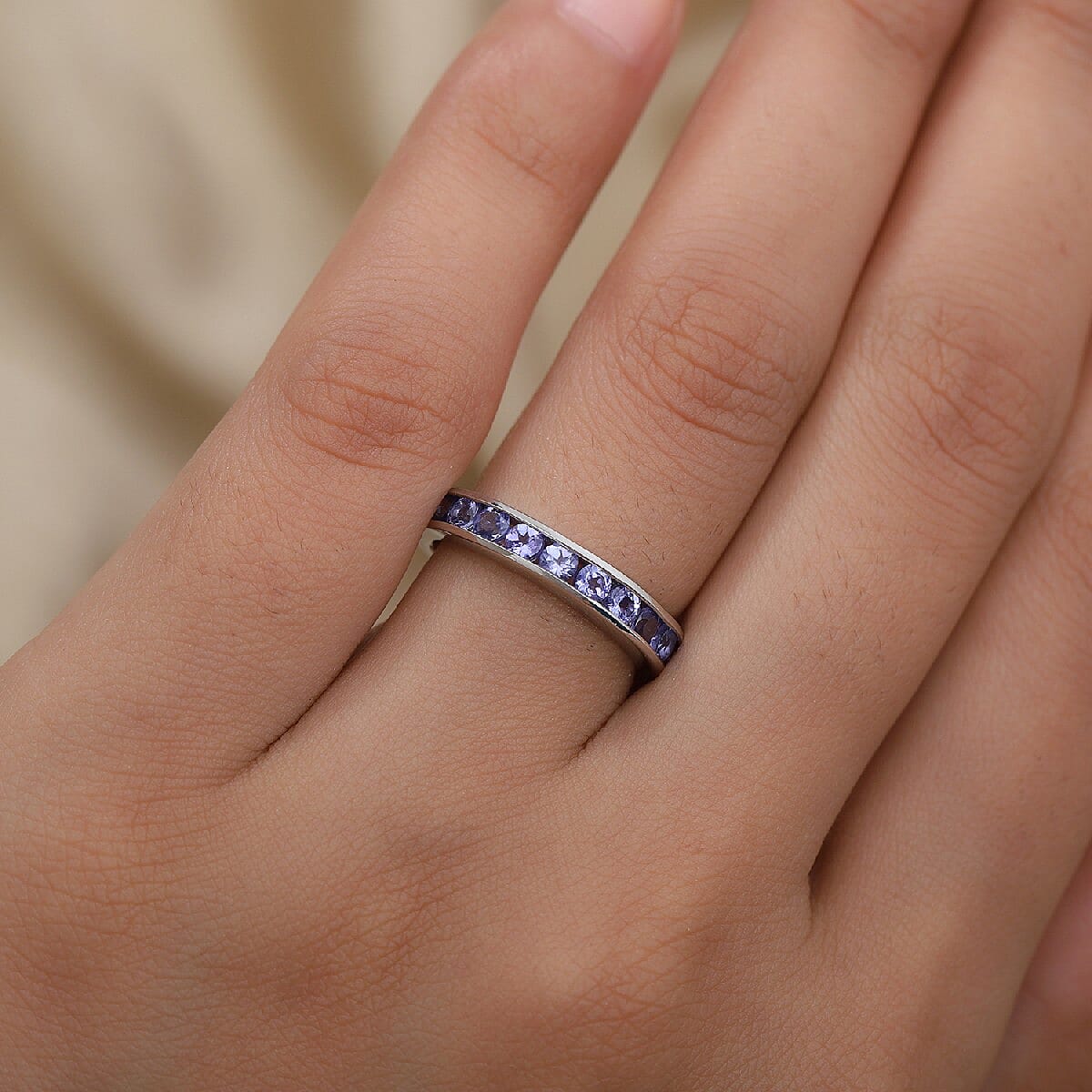9K White Gold Tanzanite Half Eternity Band Ring 1.00 Ct.