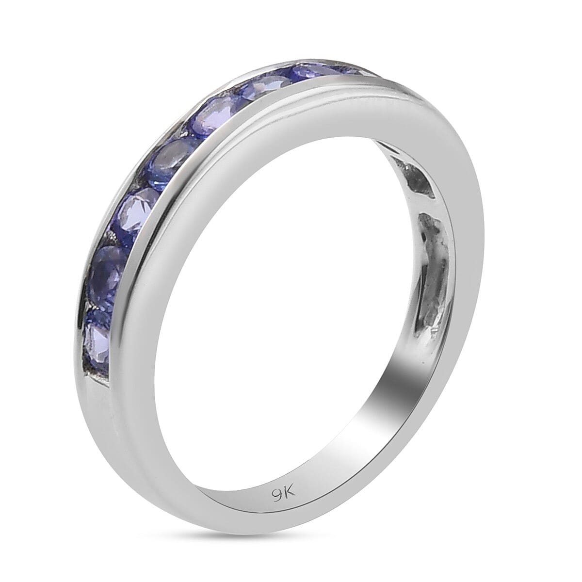 9K White Gold Tanzanite Half Eternity Band Ring 1.00 Ct.