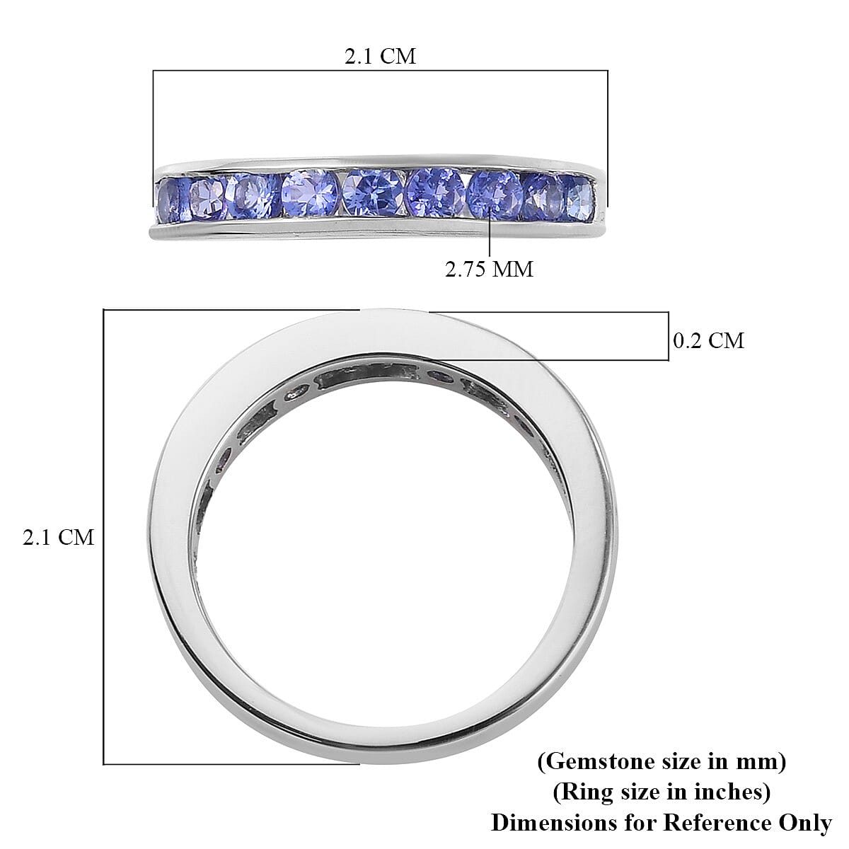 9K White Gold Tanzanite Half Eternity Band Ring 1.00 Ct.
